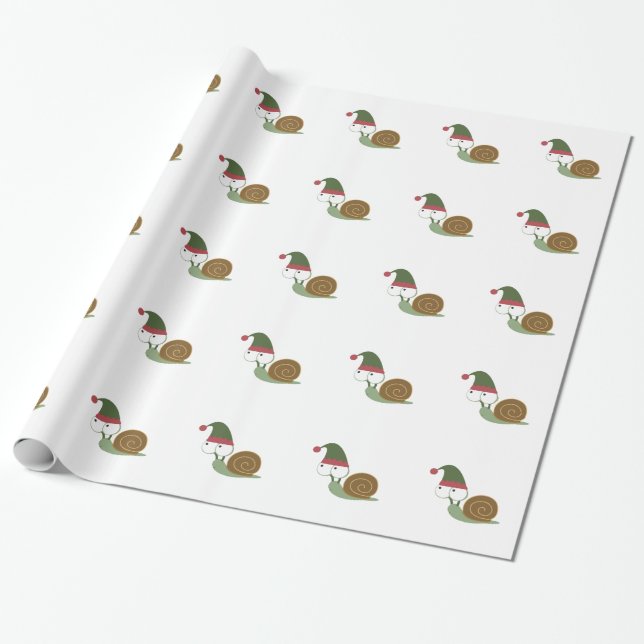 Cute Snail Christmas Elf Wrapping Paper (Unrolled)