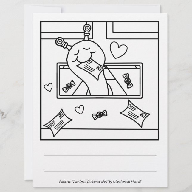 Cute Snail Christmas Mail Holiday Colouring Page (Front)