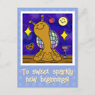 Cute Snail Disco Ball Happy New Year Holiday Postcard