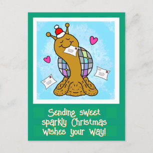 Cute Snail Disco Mail Christmas Holiday Postcard
