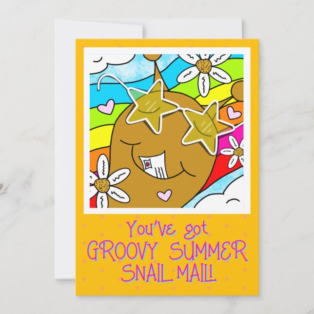 Cute Snail Groovy Summer Mail Hello Greeting Card (Front)