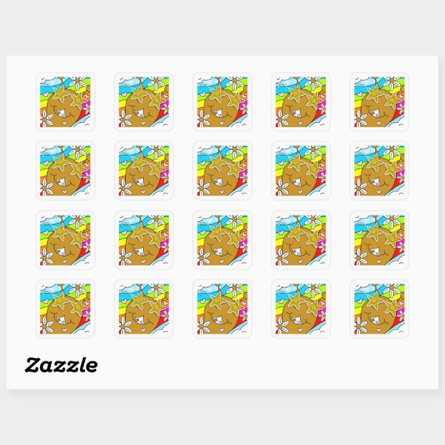 Cute Snail Groovy Summer Mail Square Sticker (Sheet)