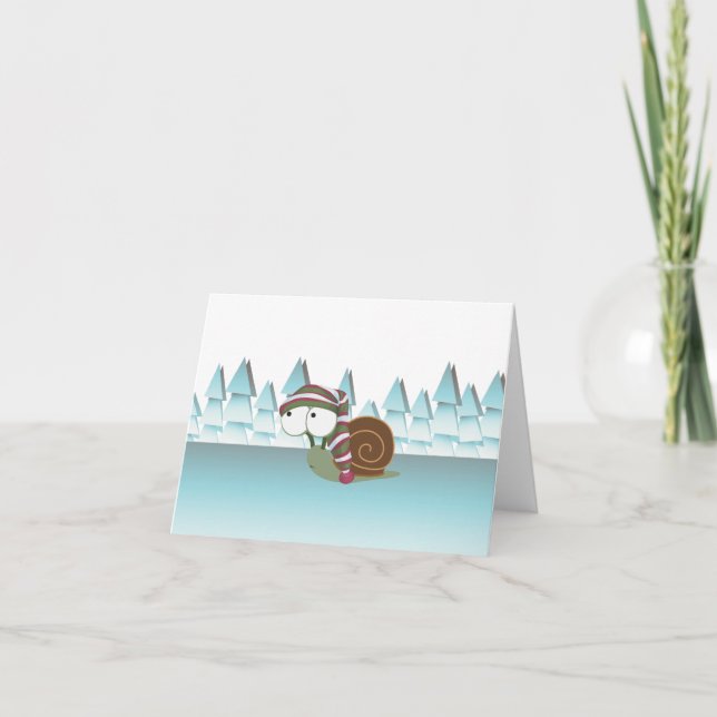 Cute Snail in Sleeping Cap Holiday Card (Front)
