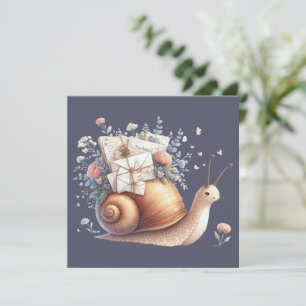 Cute Snail Mail Floral Pastel Illustration Card
