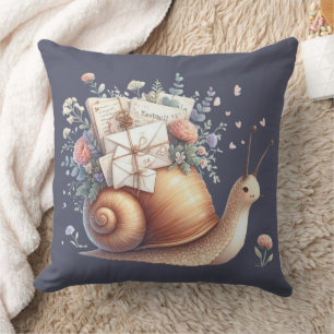 Cute Snail Mail Floral Pastel Illustration Cushion
