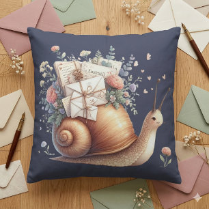 Cute Snail Mail Floral Pastel Illustration Cushion