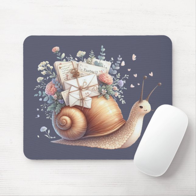 Cute Snail Mail Floral Pastel Illustration Mouse Pad (With Mouse)