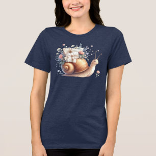 Cute Snail Mail Floral Pastel Illustration Tri-Blend Shirt