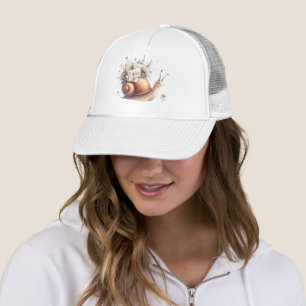 Cute Snail Mail Floral Pastel Illustration Trucker Hat