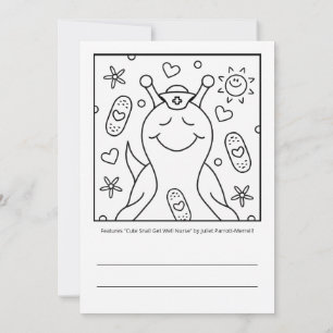 Cute Snail Nurse Get Well Soon Colouring Card