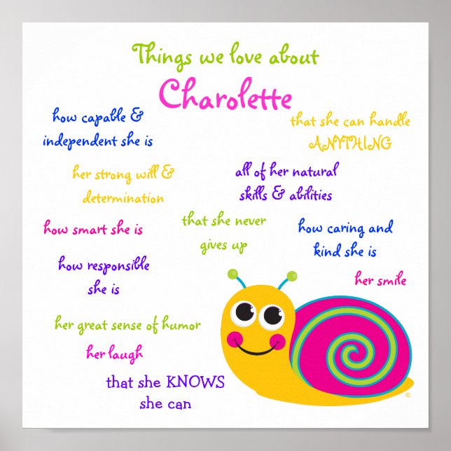 "Cute Snail" Personalised Poster (Front)