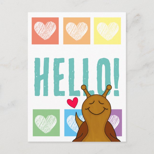 Cute Snail Rainbow Heart Hello |  Postcard (Front)