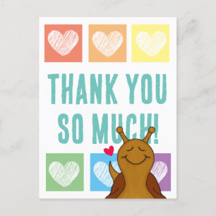 Cute Snail Rainbow Heart Thank You   Postcard