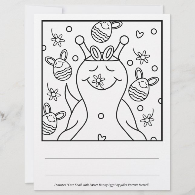 Cute Snail Sending Smiles Easter | Colouring Page  (Front)