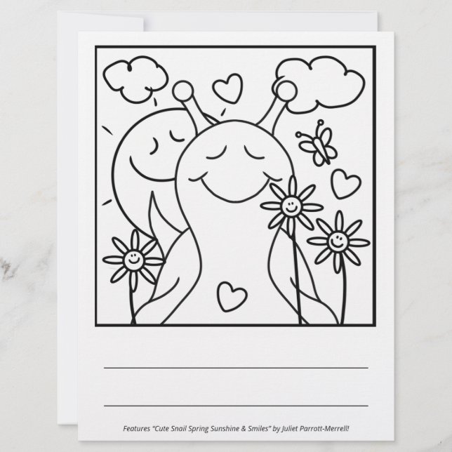 Cute Snail Sending Smiles Spring | Colouring Page (Front)