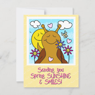 Cute Snail Sending Smiles Spring Postcard