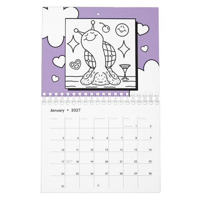 Cute Snail Small 2026 Colouring Calendar (Jan 2027)