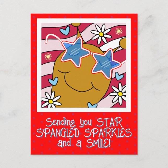 Cute Snail Star Spangled Smiles Fourth of July Holiday Postcard (Front)
