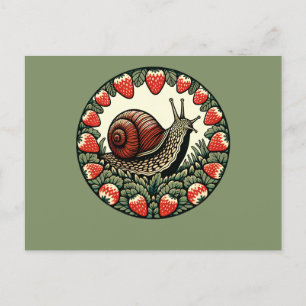 Cute Snail Strawberry Fruit Snails Art Snail Mail Holiday Postcard