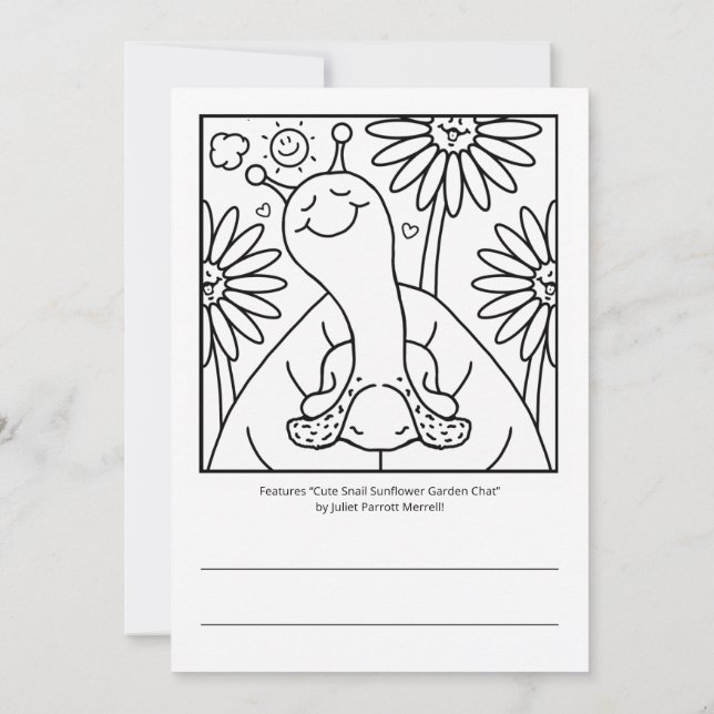 Cute Snail Summer Garden Chat Colouring Card (Back)