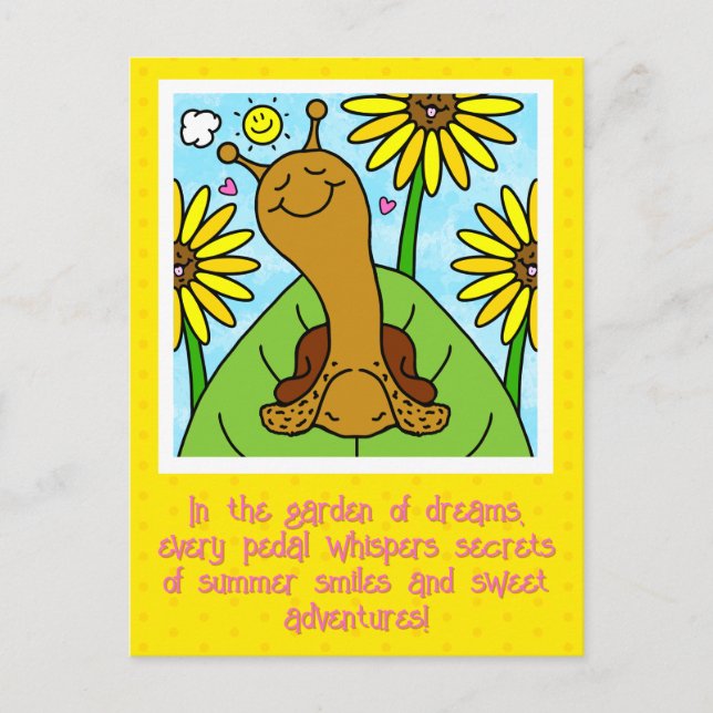Cute Snail Summer Garden Chat Thinking Of You Postcard (Front)