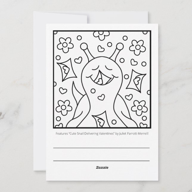 Cute Snail Valentines Day Colouring |  Holiday Card (Back)