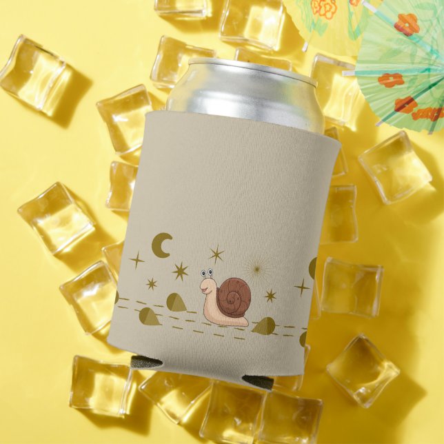 Cute Snail Walk In Moon And Star Pattern Forest  Can Cooler (In Situ Summer)