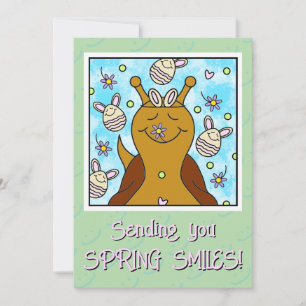 Cute Snail With Bunny Eggs Easter   Holiday Card