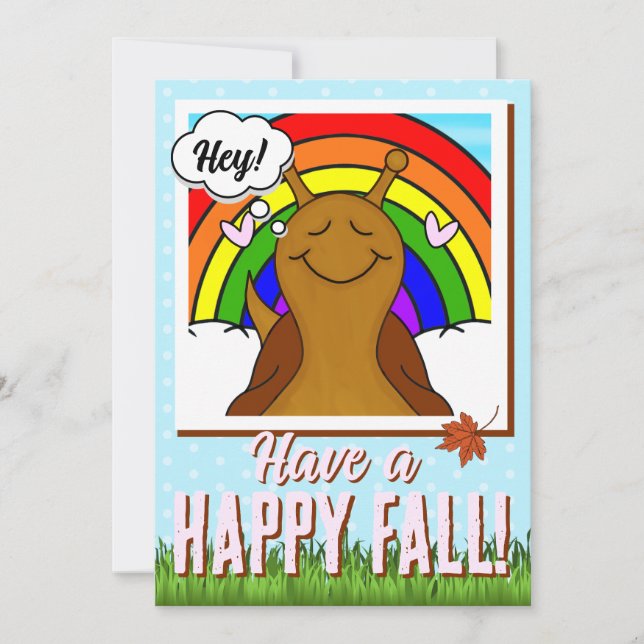 Cute Snail With Rainbow And Leaf Fall | Greeting  Card (Front)