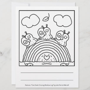Cute Snails Crossing Rainbow Log Colouring Page