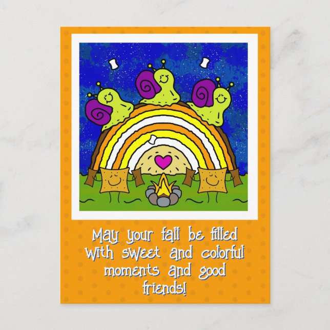 Cute Snails Crossing Rainbow Log Fall Postcard (Front)