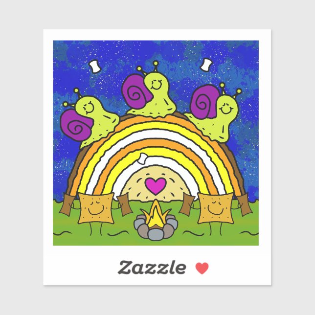 Cute Snails Crossing Rainbow Log Fall Vinyl (Sheet)