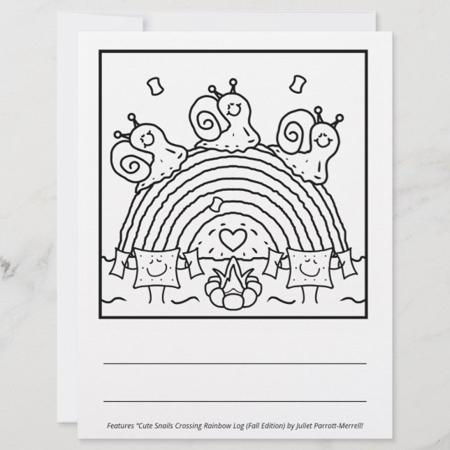Cute Snails Rainbow Log Fall Colouring Page (Front)