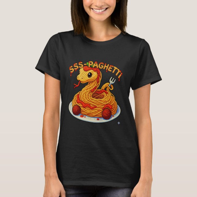 Cute Snake Pasta Danger Noodle Pun Spaghetti T-Shirt (Front)