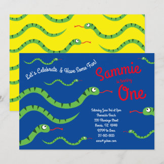 Cute Snake Reptiles Kid 1st Birthday Party Invitation