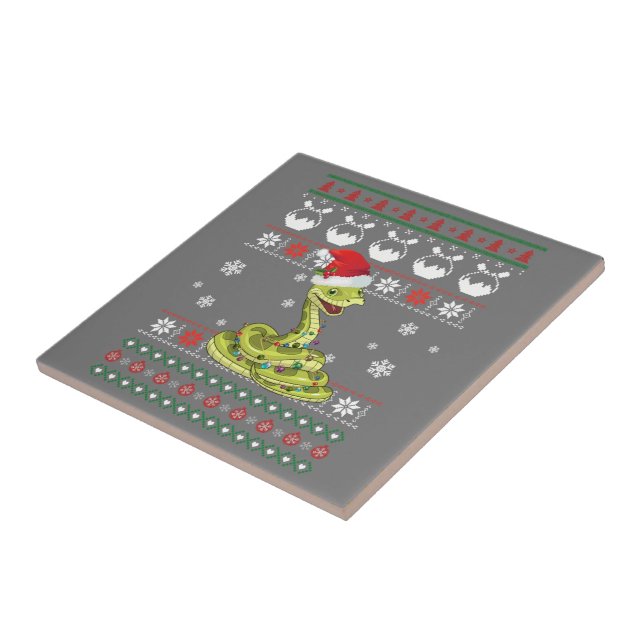 Cute Snake Ugly Sweater Christmas Light Pajama Ceramic Tile (Side)
