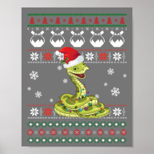 Cute Snake Ugly Sweater Christmas Light Pajama Poster