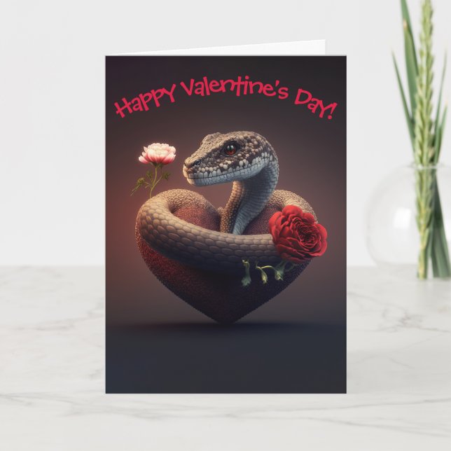 Cute Snake with Flowers for Valentine's Day  Holiday Card (Front)