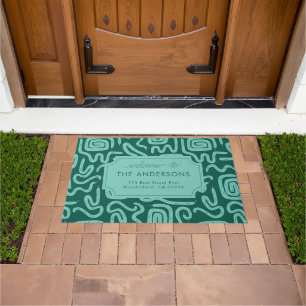 Cute Snakes in Green Family Address Home Doormat