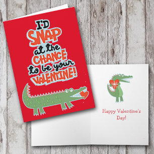 Cute Snappy Alligator Valentine Holiday Card