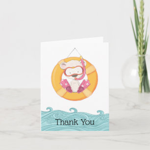 Cute Snorkeling Girl Teddy Bear Thank You Card