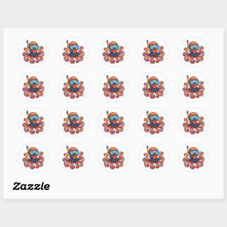 Cute Snorkeling Octopus - Ocean Explorer Classic Round Sticker