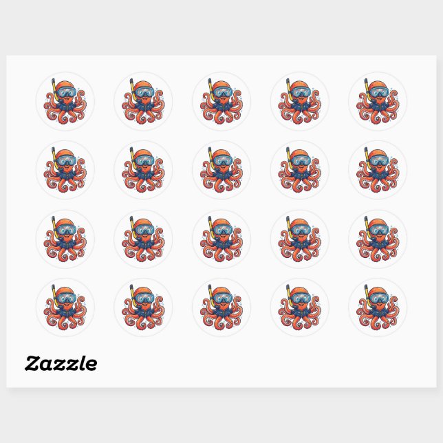 Cute Snorkeling Octopus - Ocean Explorer Classic Round Sticker (Sheet)