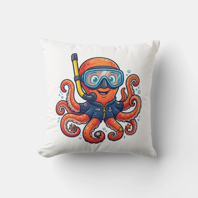 Cute Snorkeling Octopus - Ocean Explorer Cushion (Front)