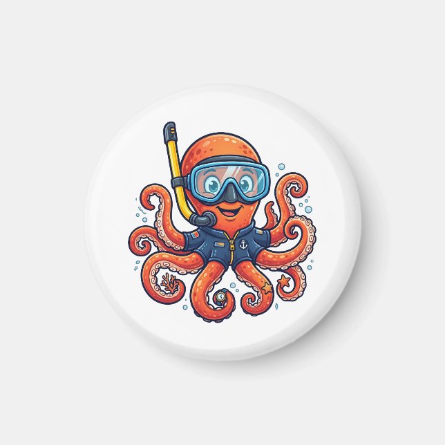 Cute Snorkeling Octopus - Ocean Explorer Magnet (Front)