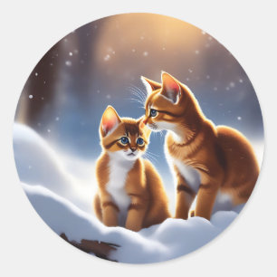 Cute Snow Abyssinian Classic Round Sticker