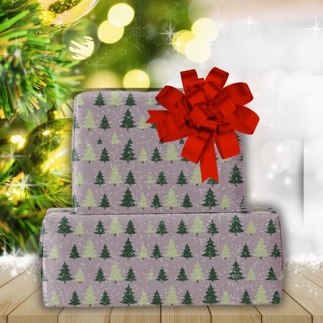 Cute Snow and Green Christmas Trees Wrapping Paper (Creator Uploaded)