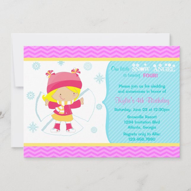 Cute Snow Angel Kids Winter Birthday Party Invitation (Front)