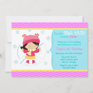 Cute Snow Angel Kids Winter Birthday Party Invitation