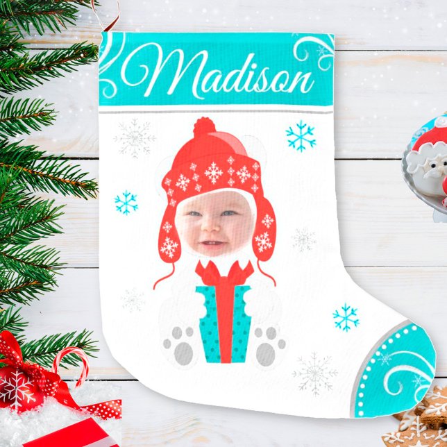 Cute Snow Bear Kids Photo Stocking (Creator Uploaded)